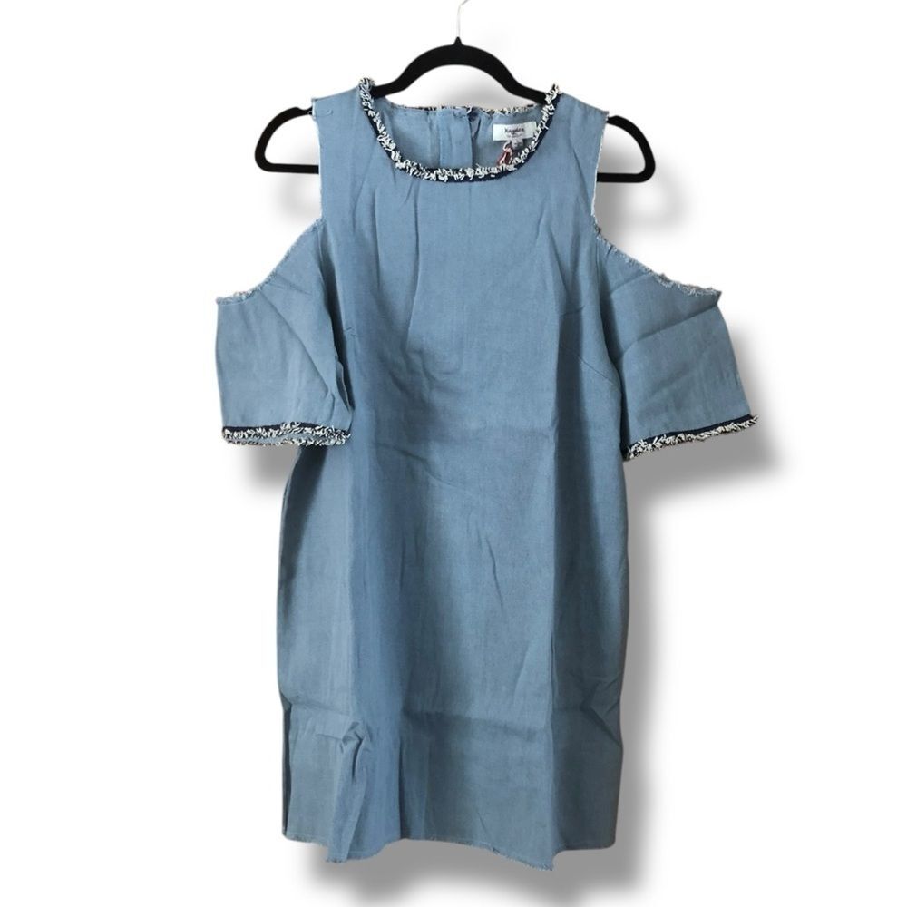 Hayden Los Angeles Frayed Denim Cold Shoulder Mini Dress NWT Size Large Western